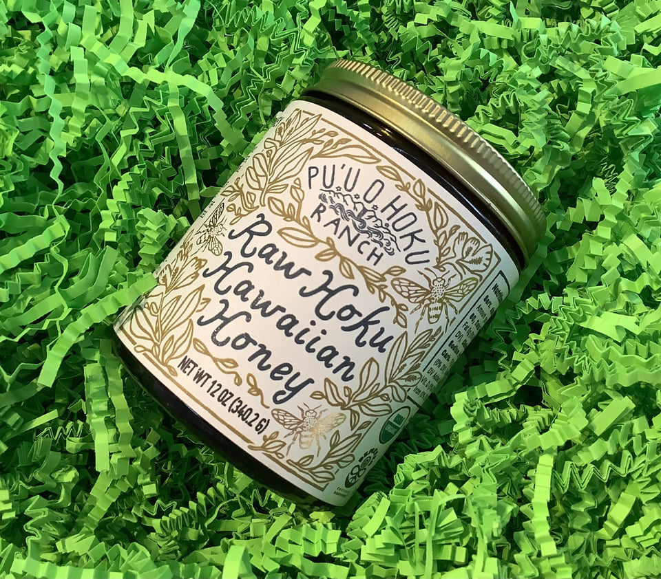 12 ounce jar of Pu’u o Hoku raw Hawaiian honey