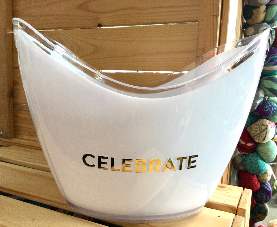 Bucket showing metallic gold lettering