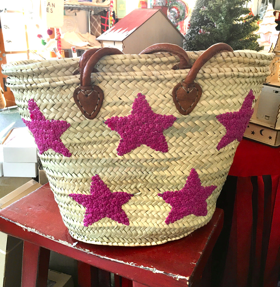 Tote with dark pink sequin stars