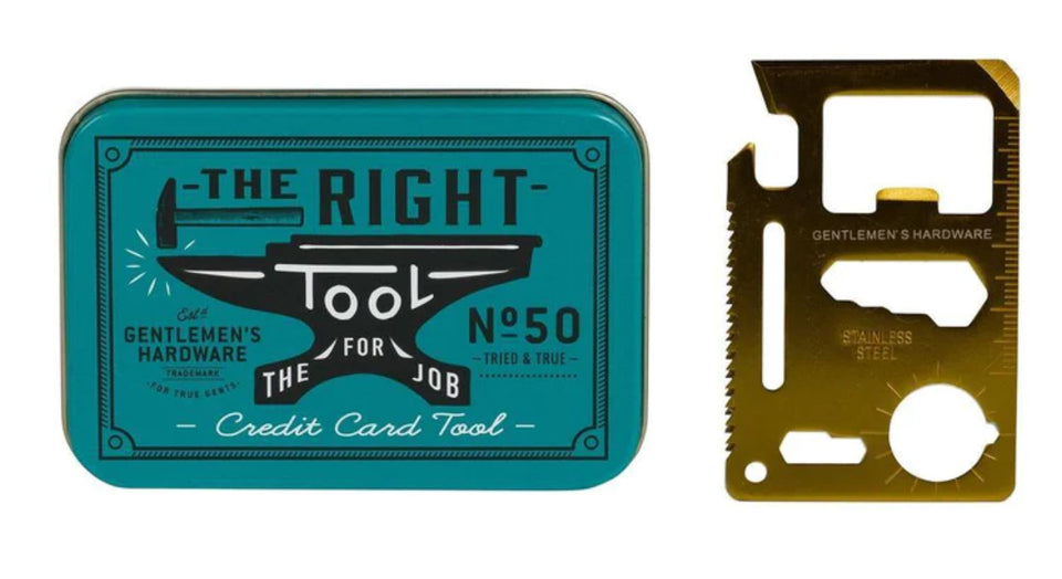 Showing tin with brass tool on right