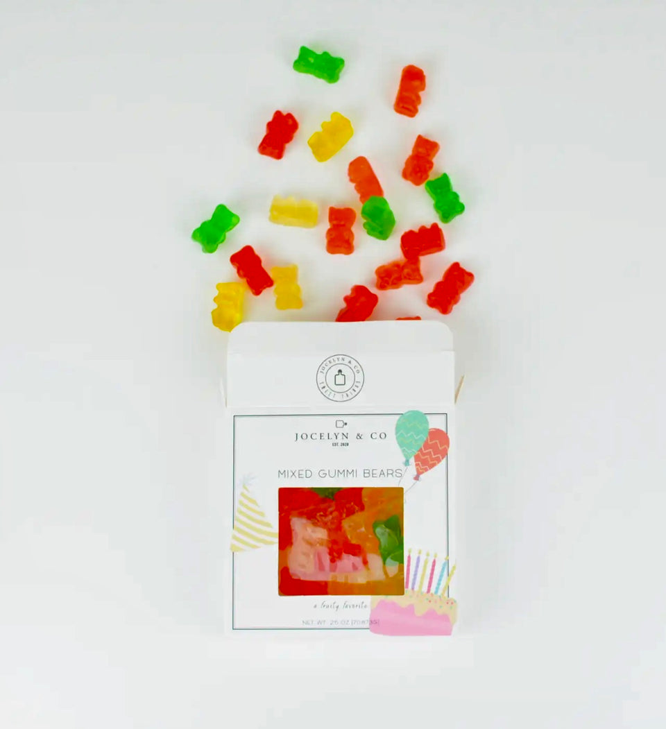 gummies spilling out of the package to see the shapes and colors.