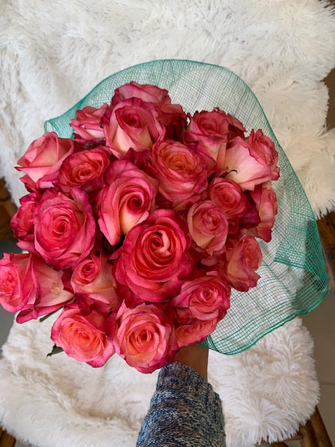 Bunch of pink shades of roses