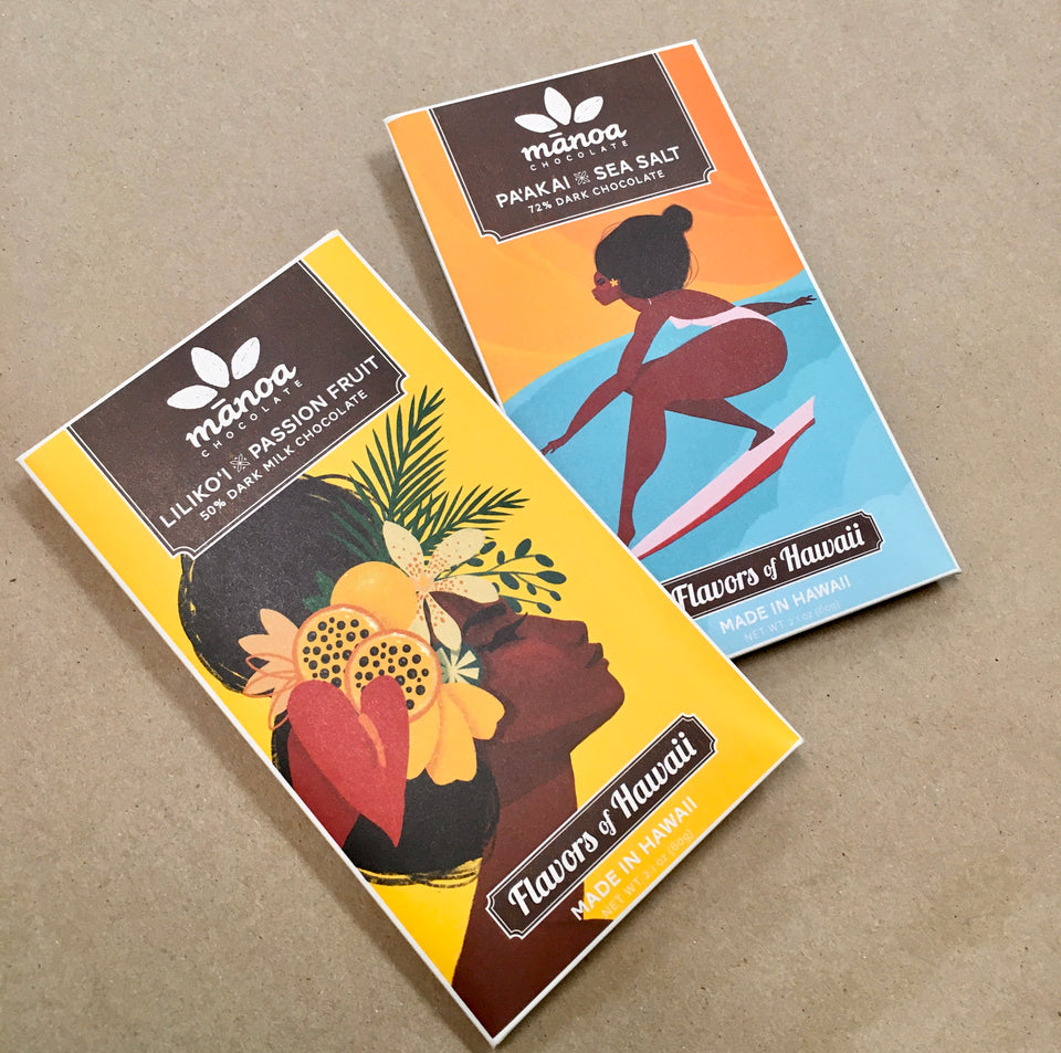 close up of two hawaiian chocolate bars