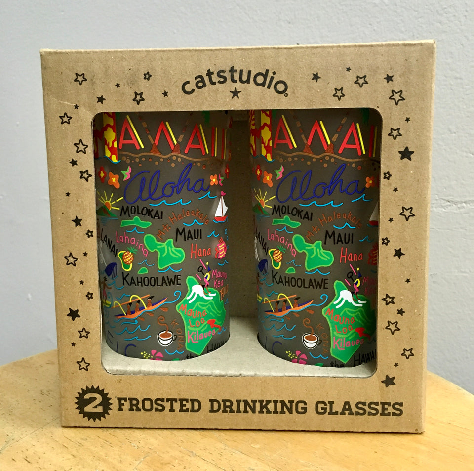 close up of boxed hawaii glasses