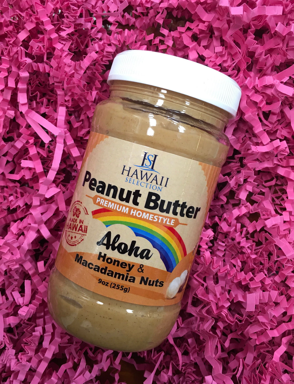 Close up of Hawaiian Peanut butter with Honey and Macadamia Nuts
