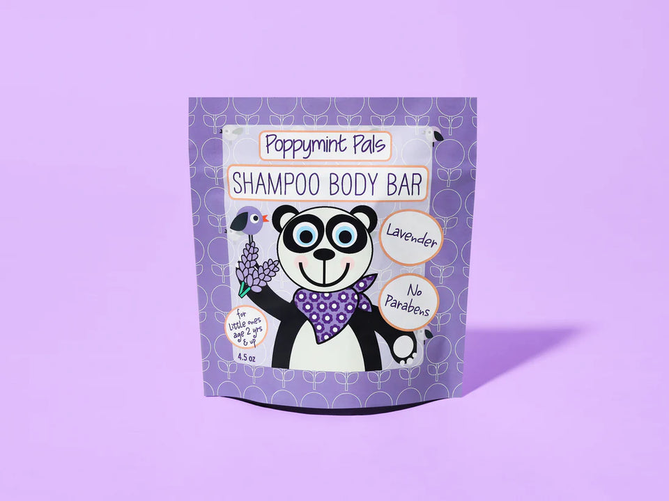 purple Shampoo body bar package with panda