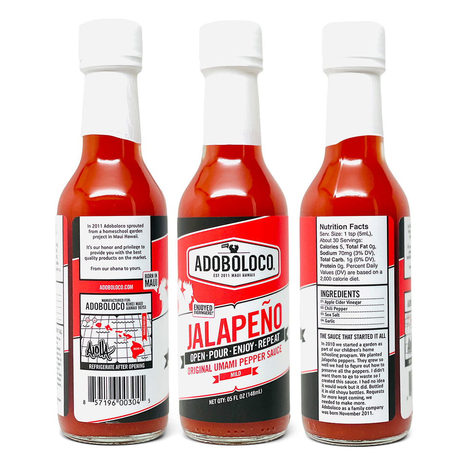 Close up of Adoboloco Jalapeno Label front side and back red label