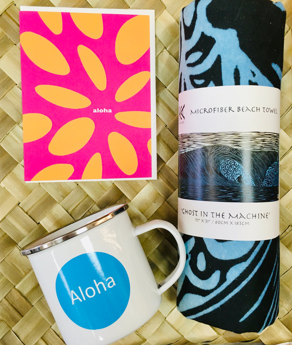 aloha card mug and Kean towel