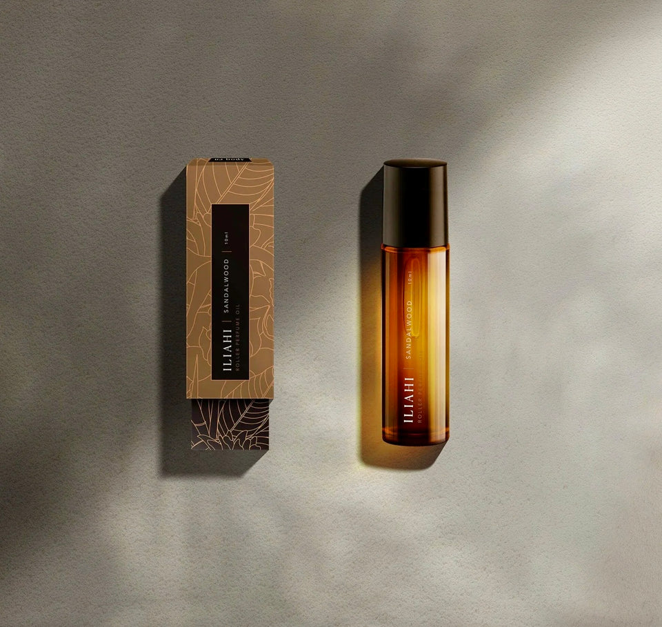 Sandalwood roller in and out of package