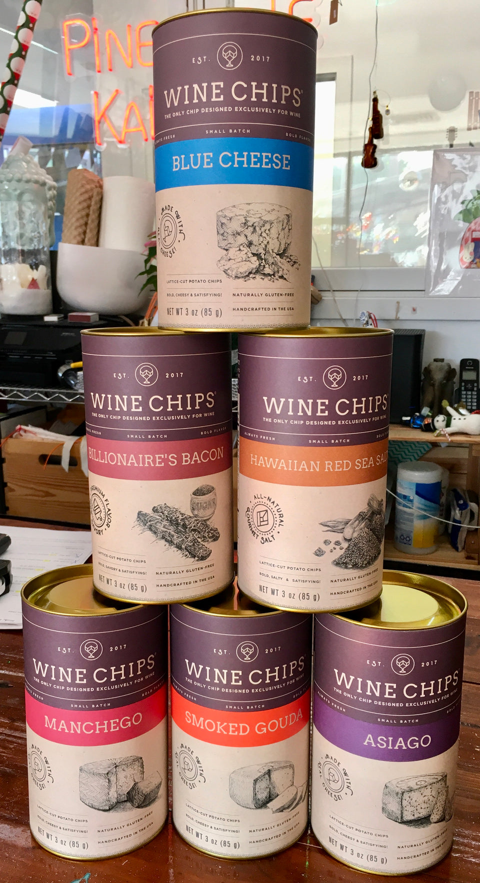 Stacked tube pack as of wine chips