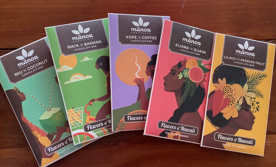 Examples of Manoa Chocolate bars in various flavors