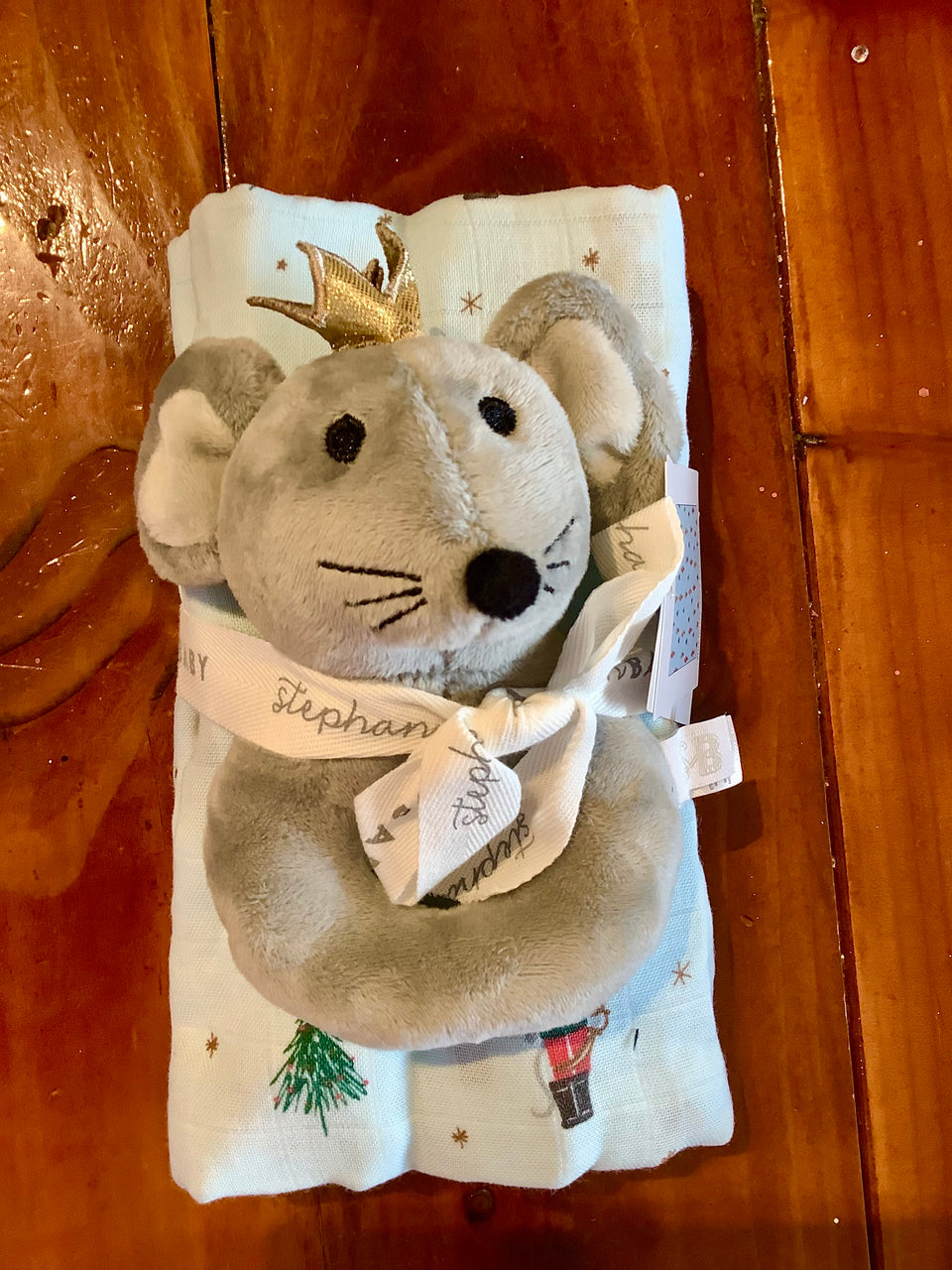 Christmas baby swaddle and plush rattle set