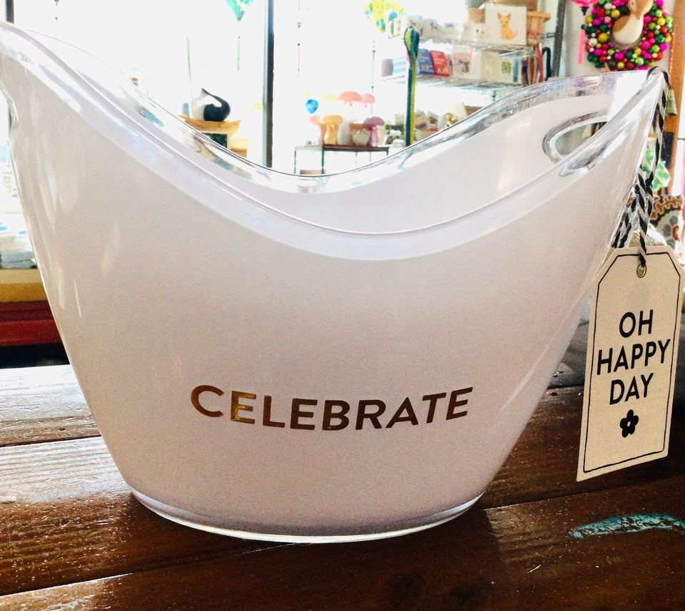 Celebrate frosted acrylic ice bucket with gold lettering