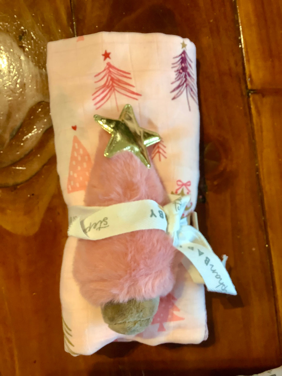 Christmas baby swaddle and plush rattle set