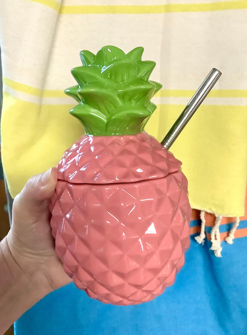 Pineapple ceramic lidded drink cup