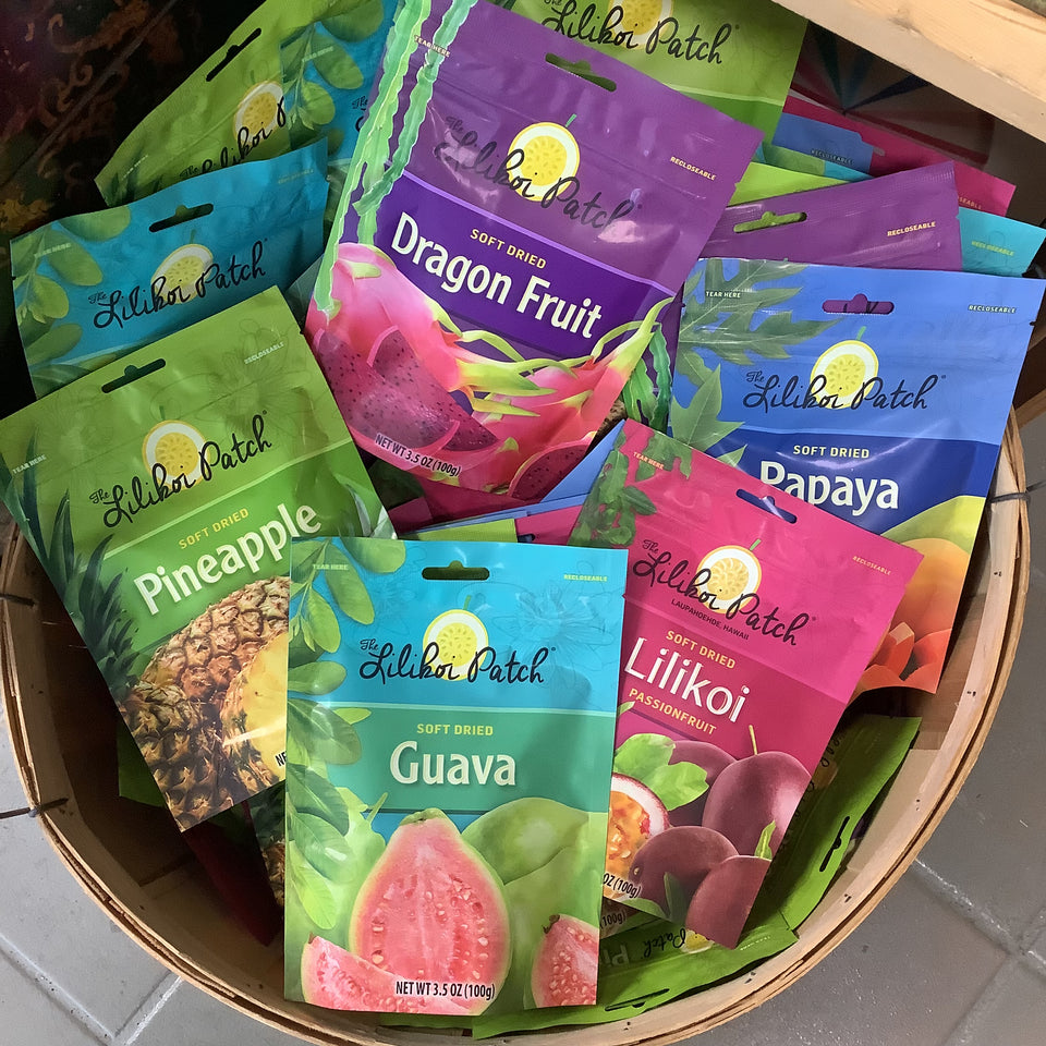 Showing all5 flavors of soft dried fruits in a basket