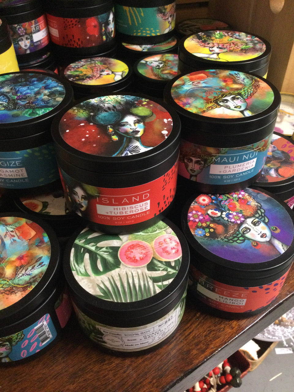 Bunches of artful scents candles to show variety