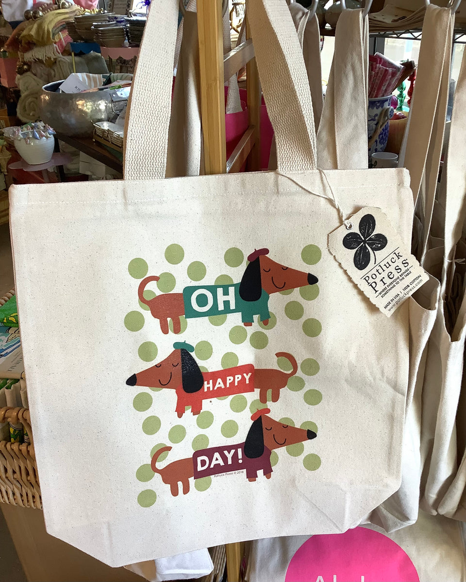 Oh Happy Day sausage dog tote 