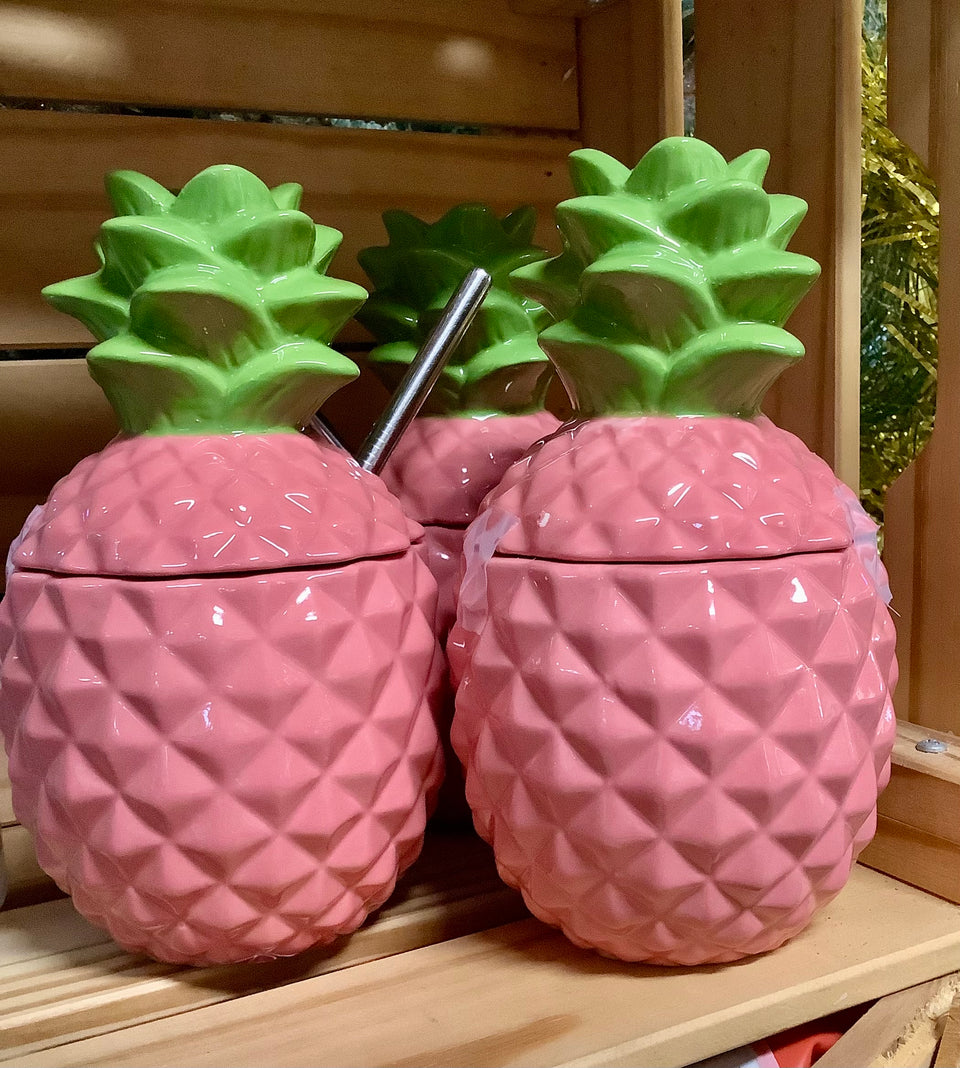 Pineapple ceramic lidded drink cup