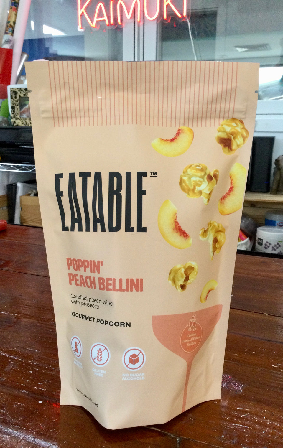 Peach Bellini flavored popcorn 