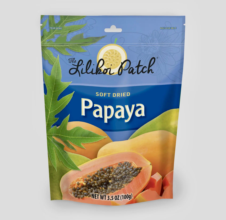 Front of soft dried papaya package