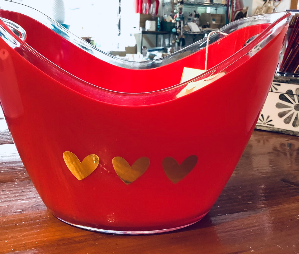 Red Acrylic Ice Bucket with Hearts