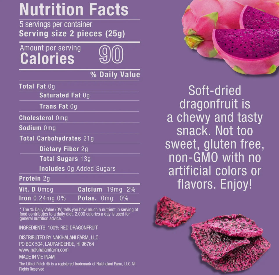 Nation info for Dragon fruit package from manufacturer The Lilikoi Patch
