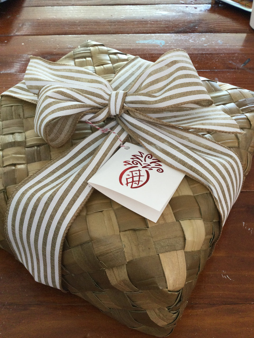 Gift wrapped lauhala woven basket