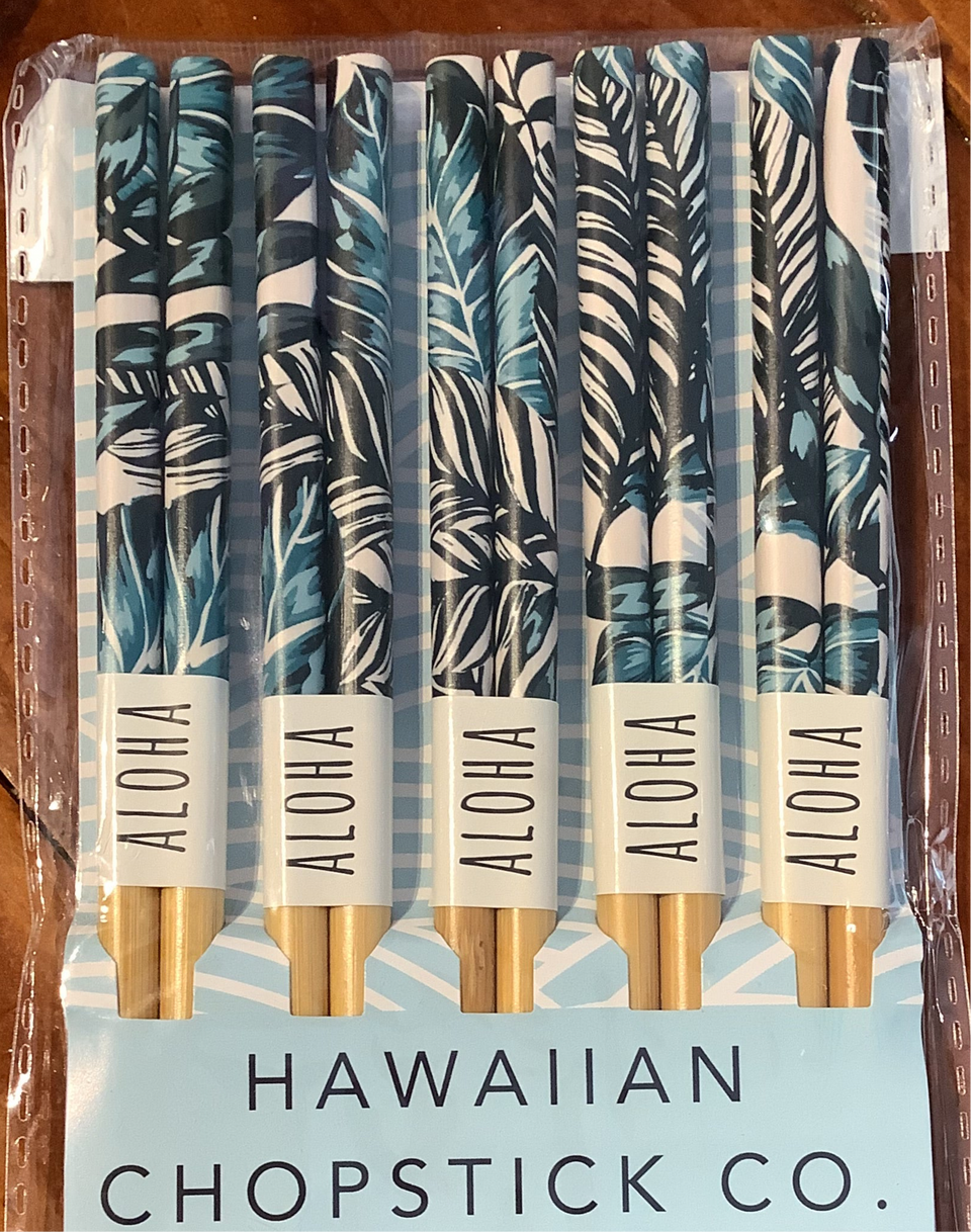 Closeup of dark blue leaves chopsticks sets
