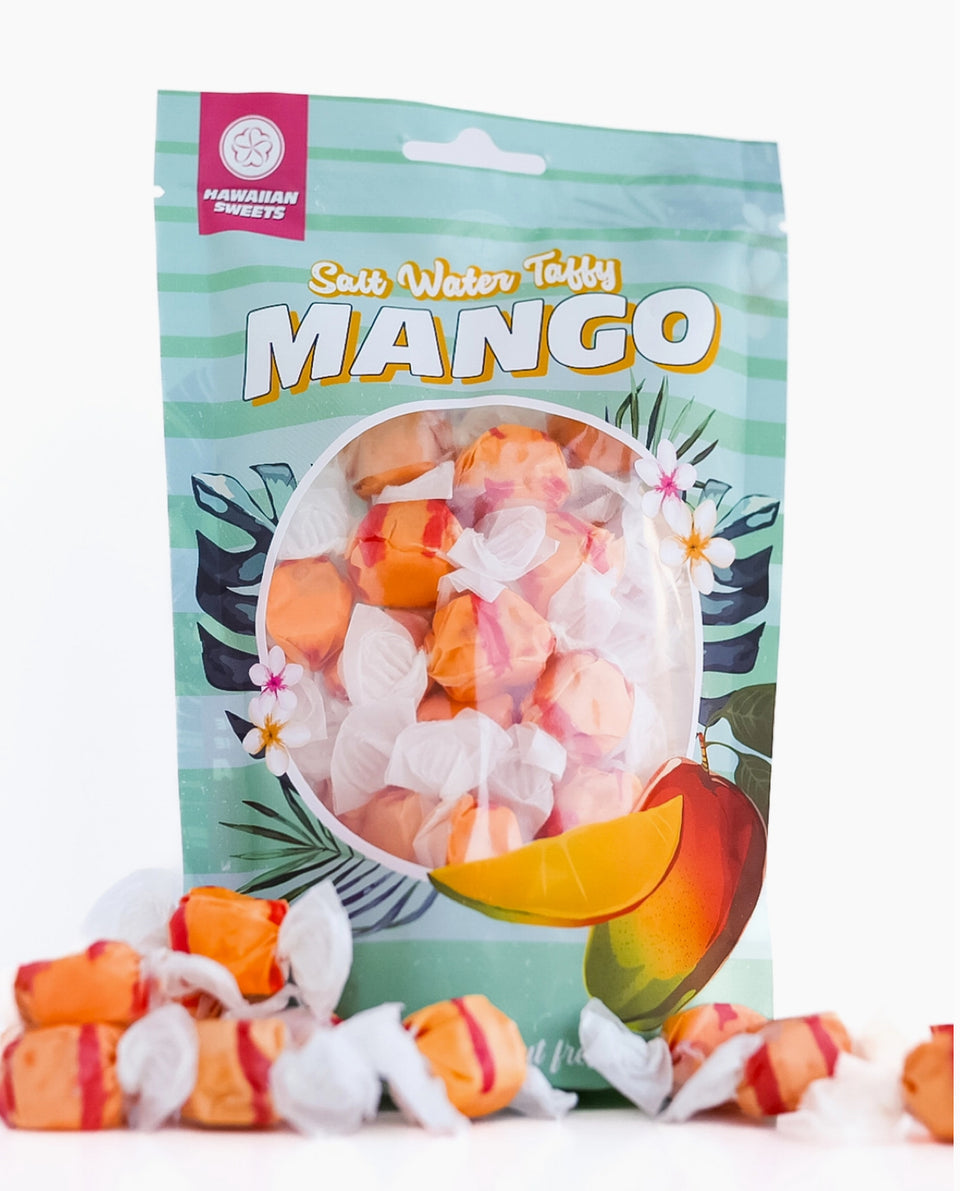 Mango taffy package on white background