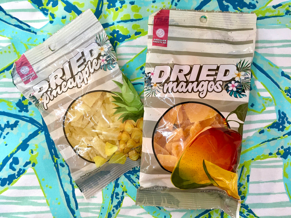 dried pineapple and mango packages shown together