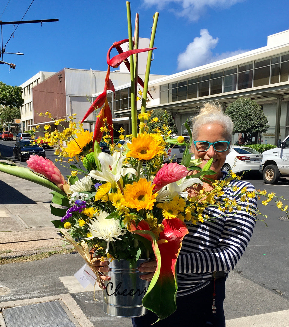 Nalani heading out to deliver our Hawaiian flower basket