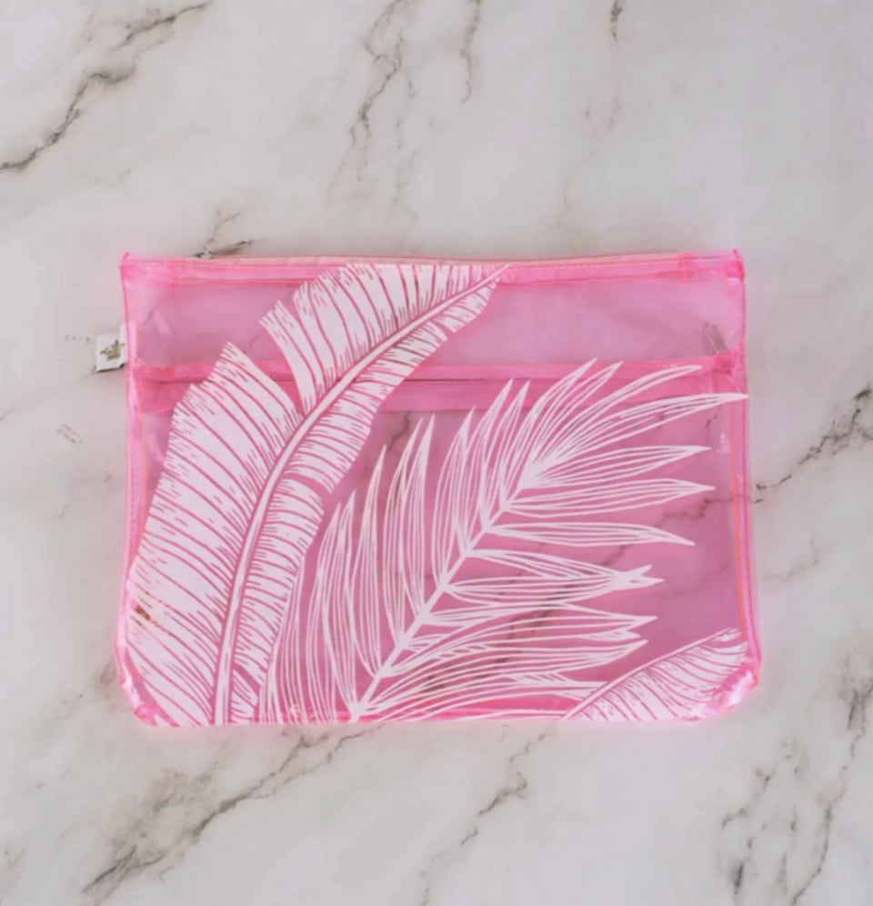 pink palms pouch - pouch is pink see through plastic