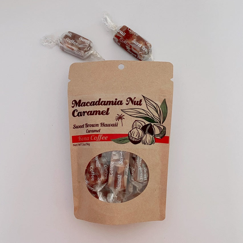 Sweet Brown Hawaii Macadamia Nut Caramels - vanilla or Kona coffee