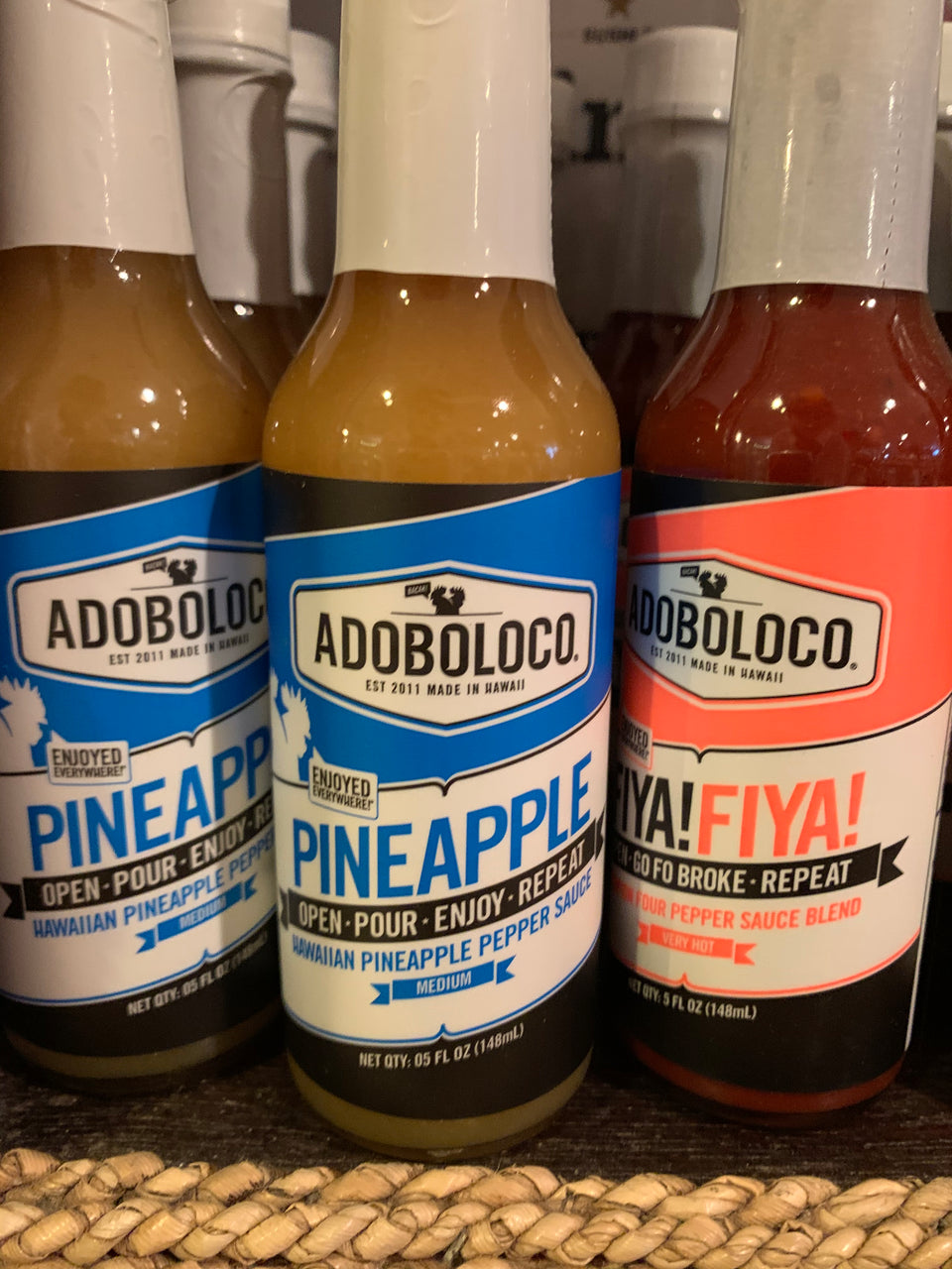 Close up of Pineapple Sauce from Adoboloco blue label