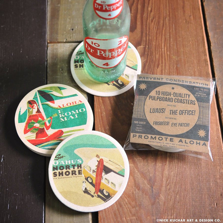 photo of pop design coasters with package displayed