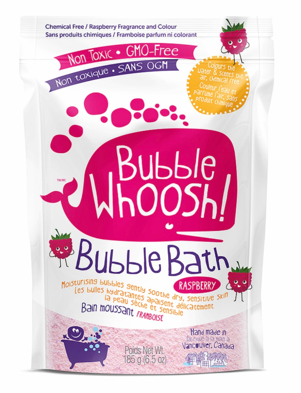 Bubble whoosh white package with pink whale on the front - bubble bath