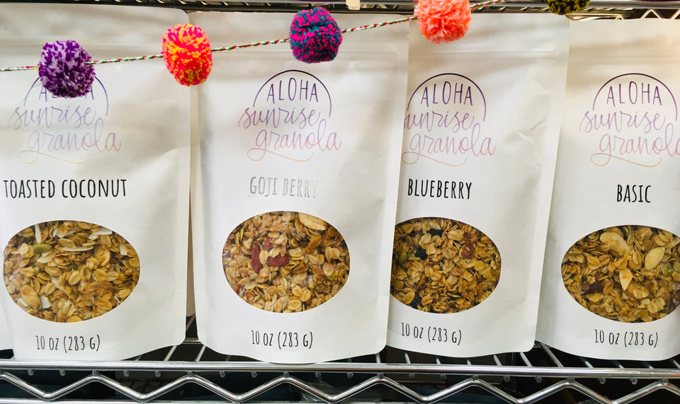 several packages of aloha sunrise granola 