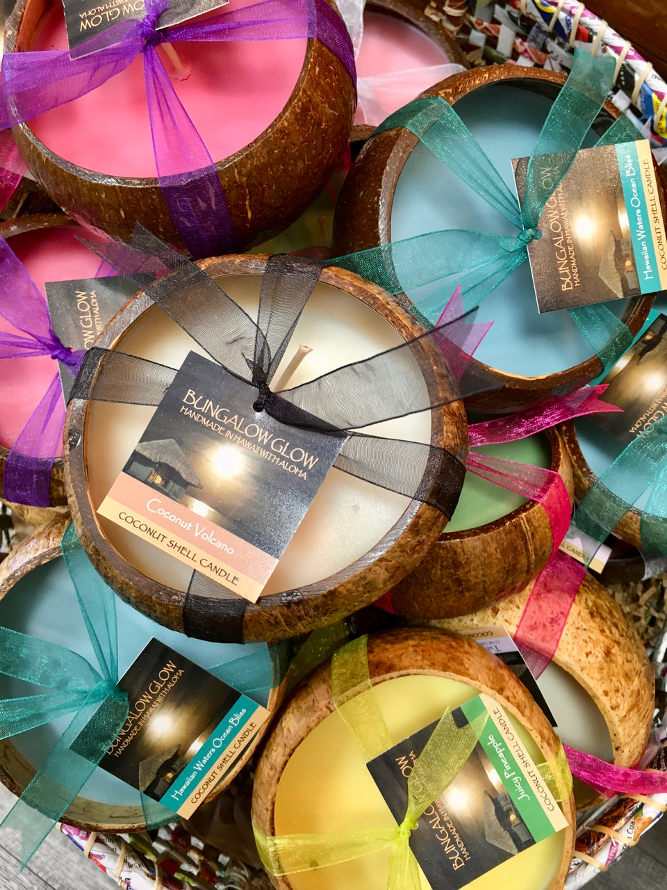 close up of a stack of coconut candles