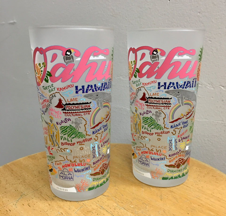 Close up of Oahu Decorated Glasses