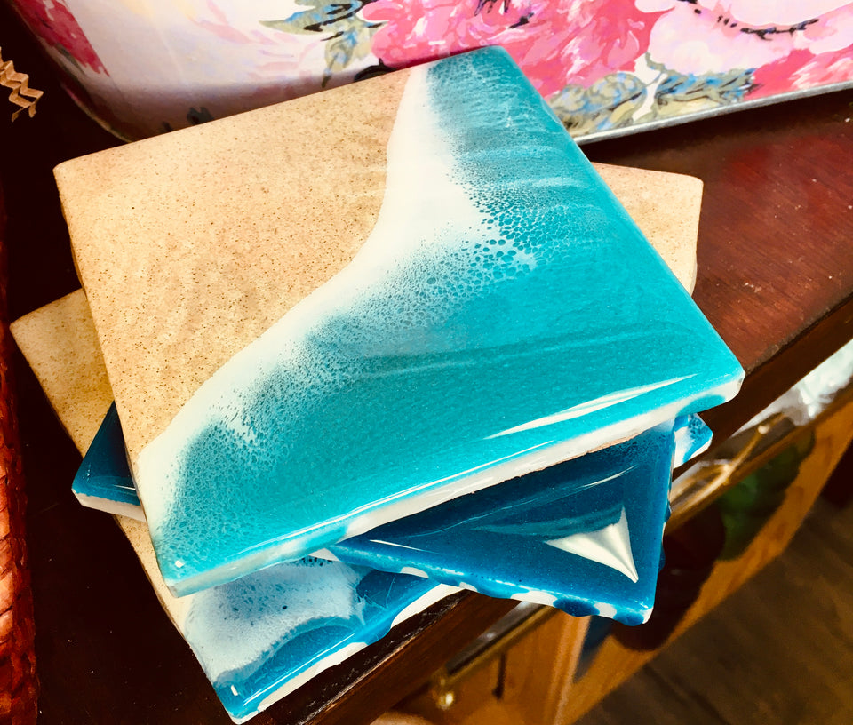 variety of ocean colored coasters