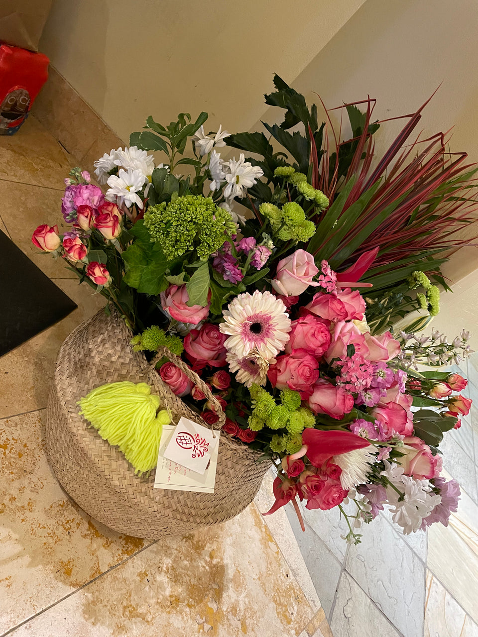 large basket of mixed flowers