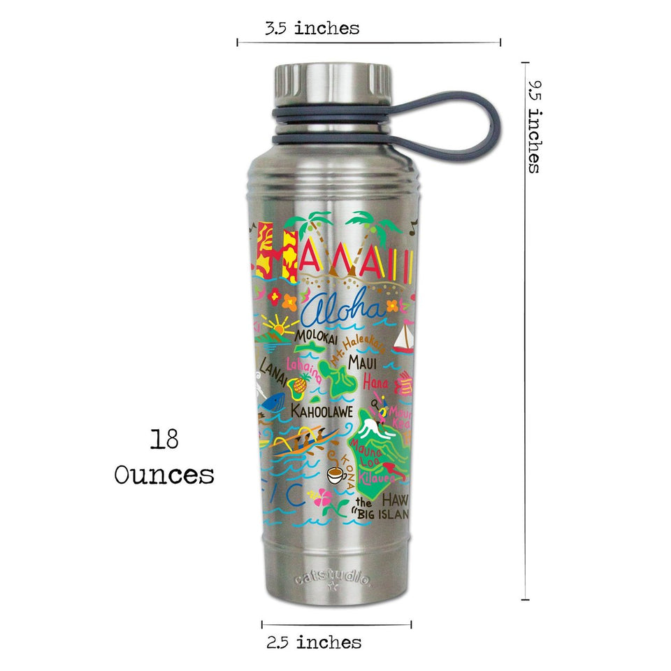 Graphic shows size and dimension of Hawaii water bottle