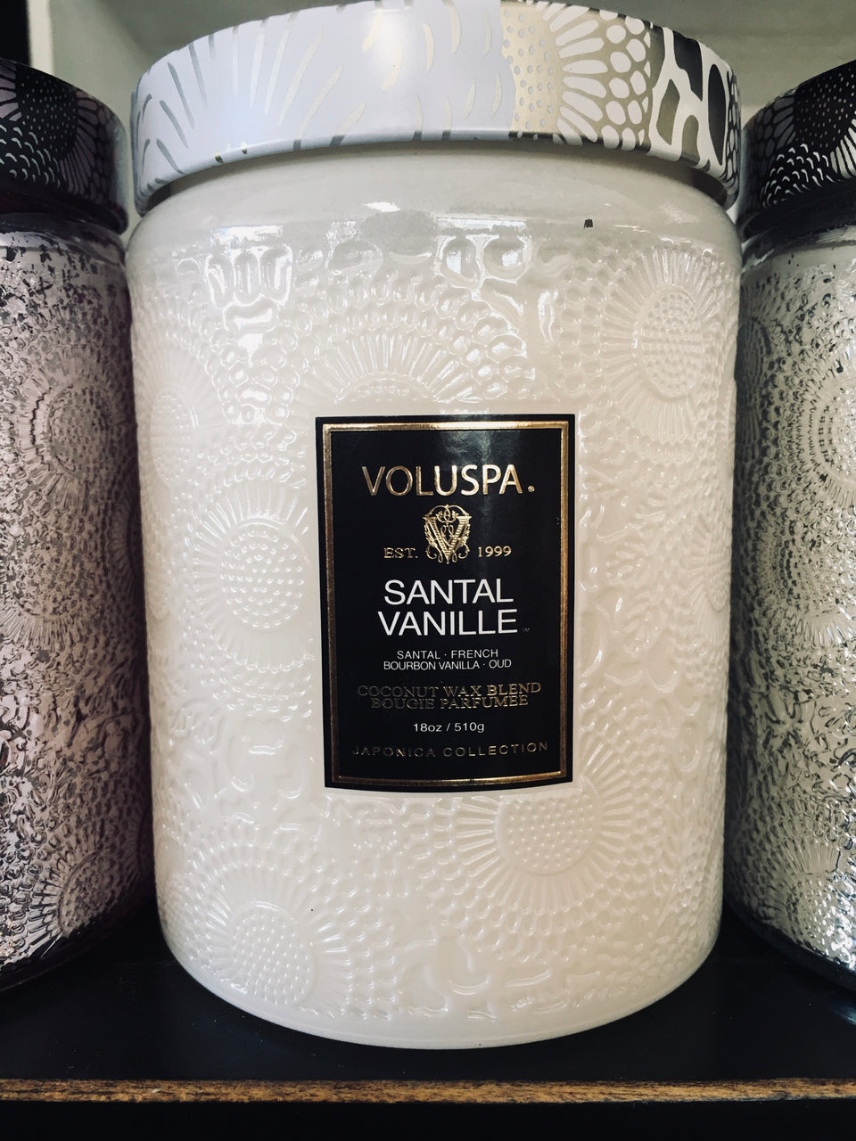 Voluspa tall candles in textured glass