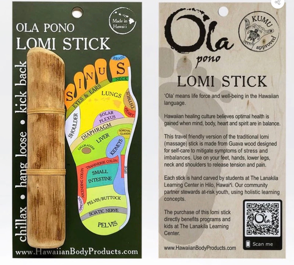 front and back of lomi stick package with foot graphics