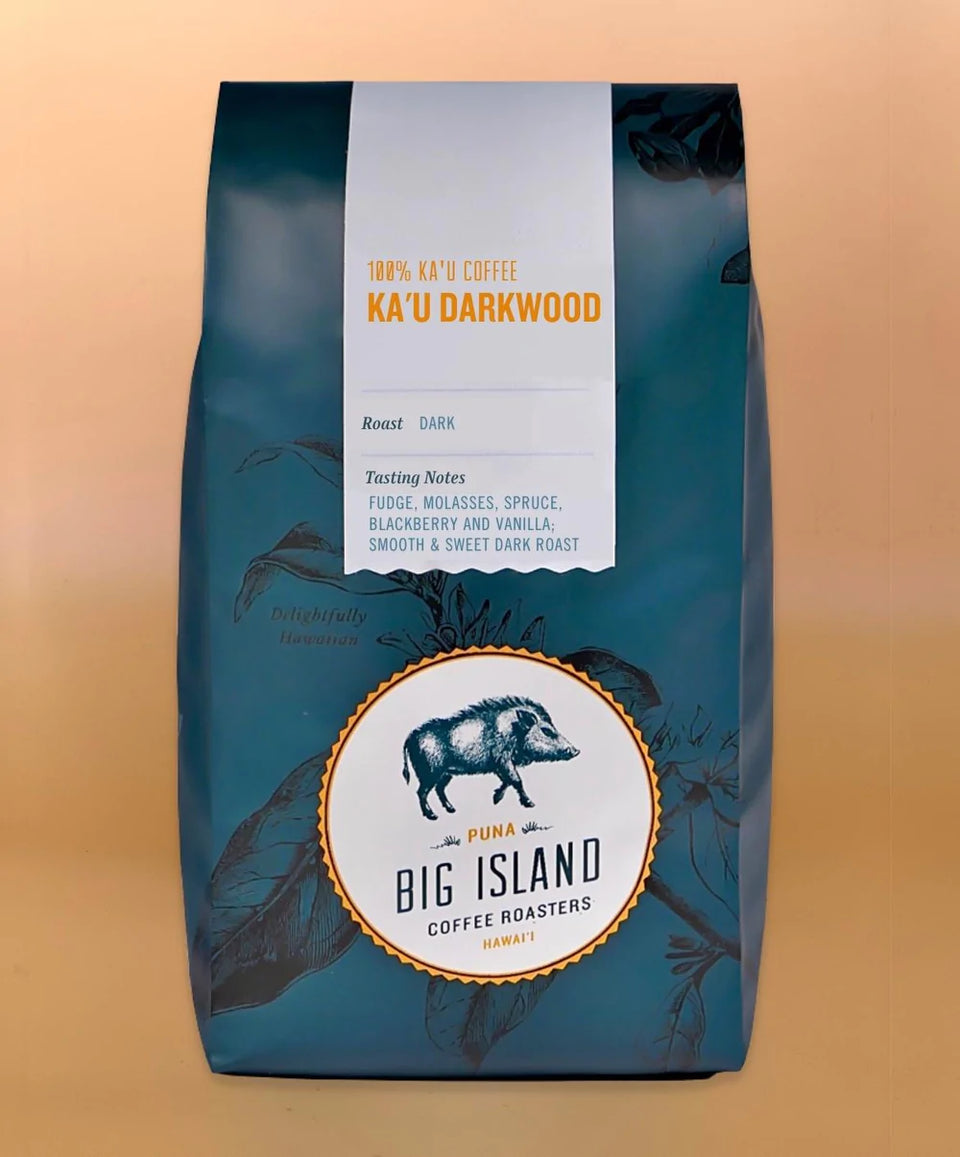 close up of Kau Darkwood coffee bag