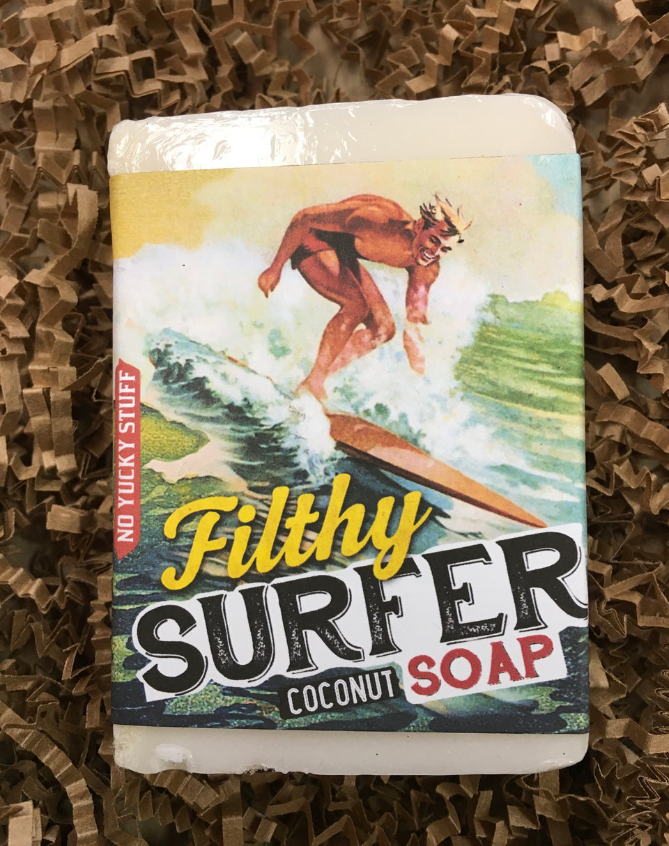 close up of fitlhy surger soap