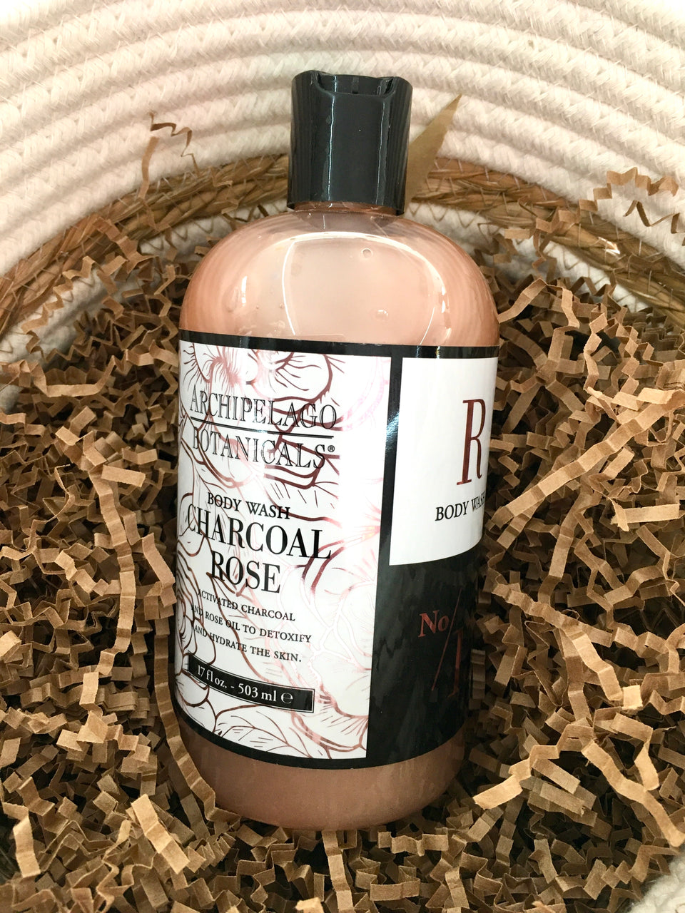 Bottle of Charcoal Rose Body Wash