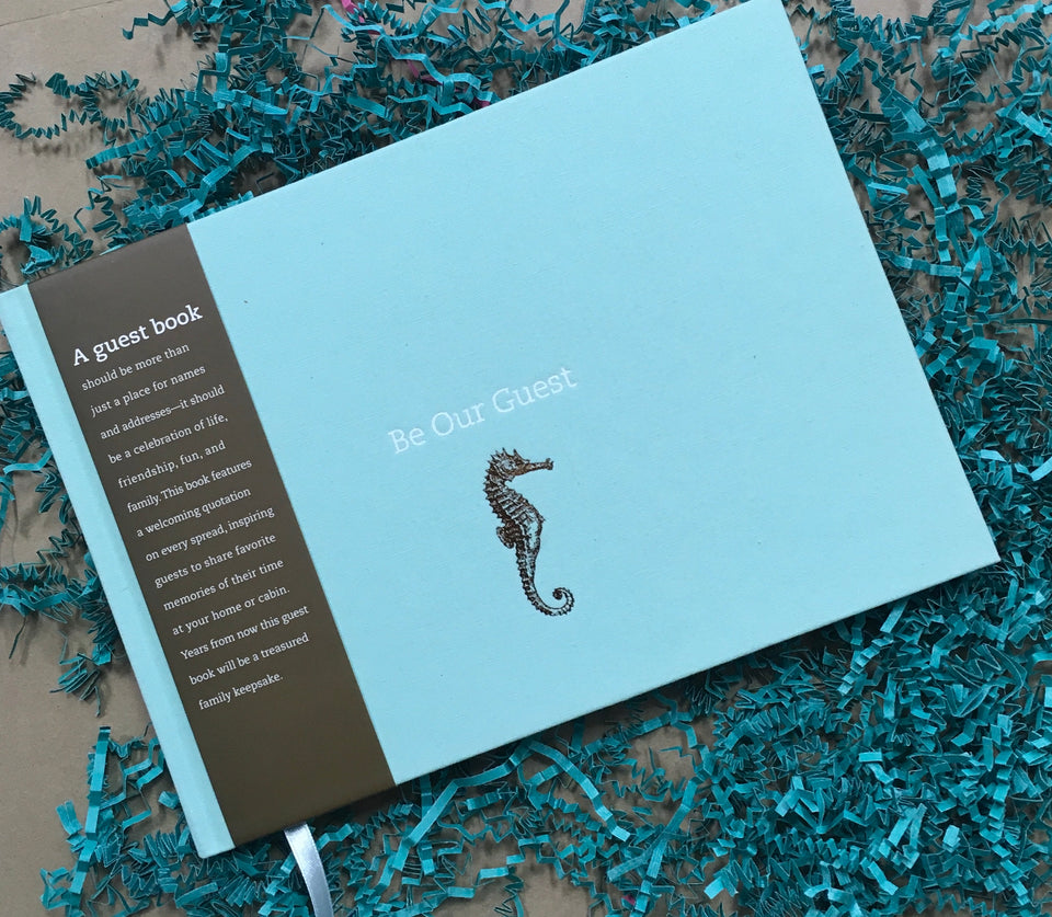 Be our guest, guest book with  a seahorse on cover