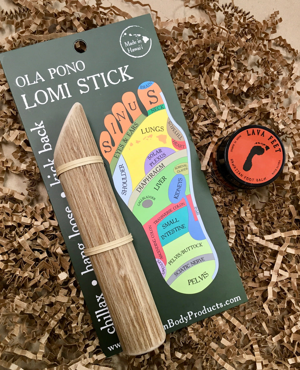 close up of lomi stick and lava feet package